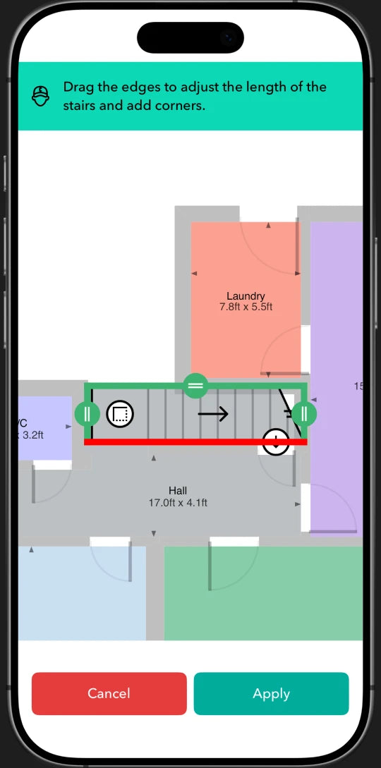 Moasure app: editing wardrobes and staircases